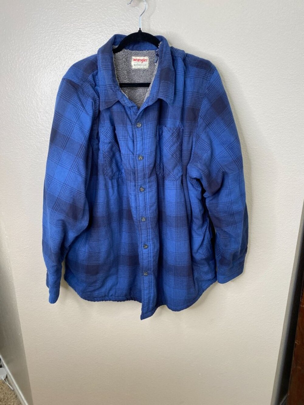 Wrangler Authentics Mens Sherpa-Lined Plaid Shirt Jacket Blue 3XL/3TG Outerwear